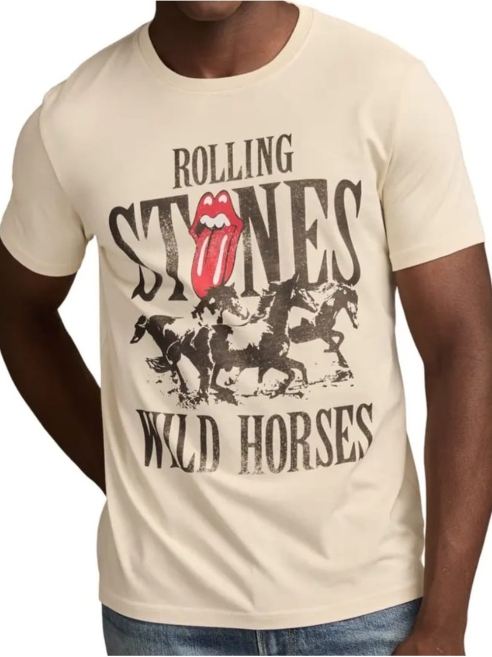 the Rolling Stones Cream Graphic Tee with Red Tongue Logo